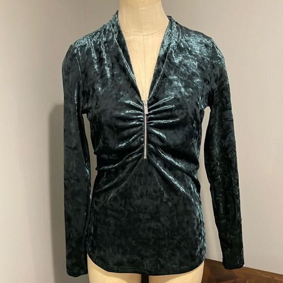 Boston Proper Zip Long Sleeve Velvet Top Size XS - Picture 1 of 11